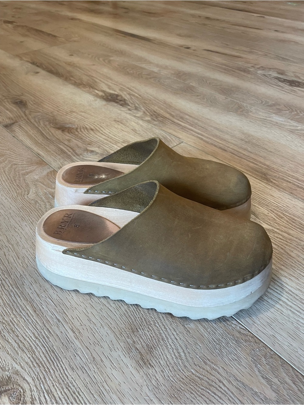 BRYR CHONK in Kelp Suede Platform Clog Mule with Wood Sole - Picture 5 of 5